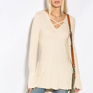 Free People Cream Criss Cross Tunic Sweater Size Small
